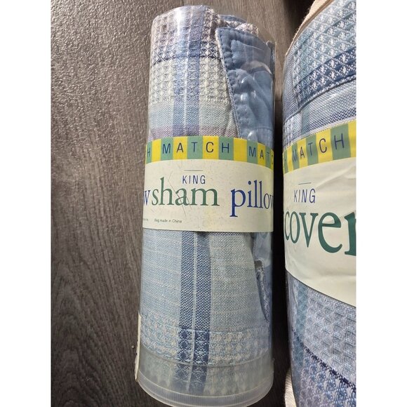 American Pacific King Duvet Cover Set Aqua Marine Plaid Cotton 2 Pillow Shams NO - Picture 2 of 7